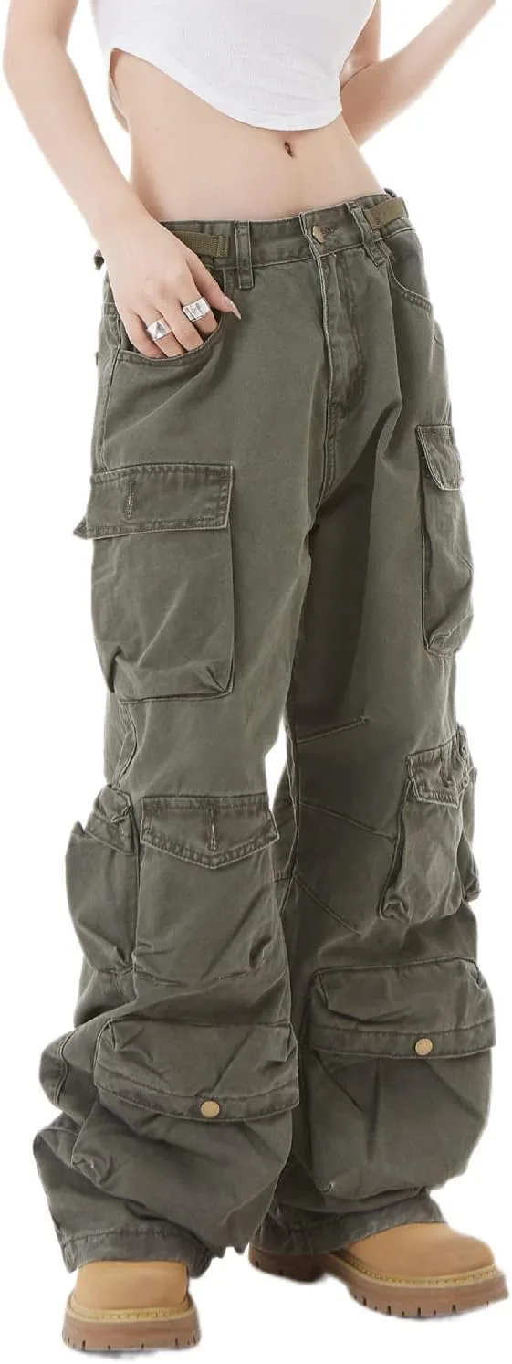 

Винтажные карго-штаны Women Y2K с множеством карманов POHADON