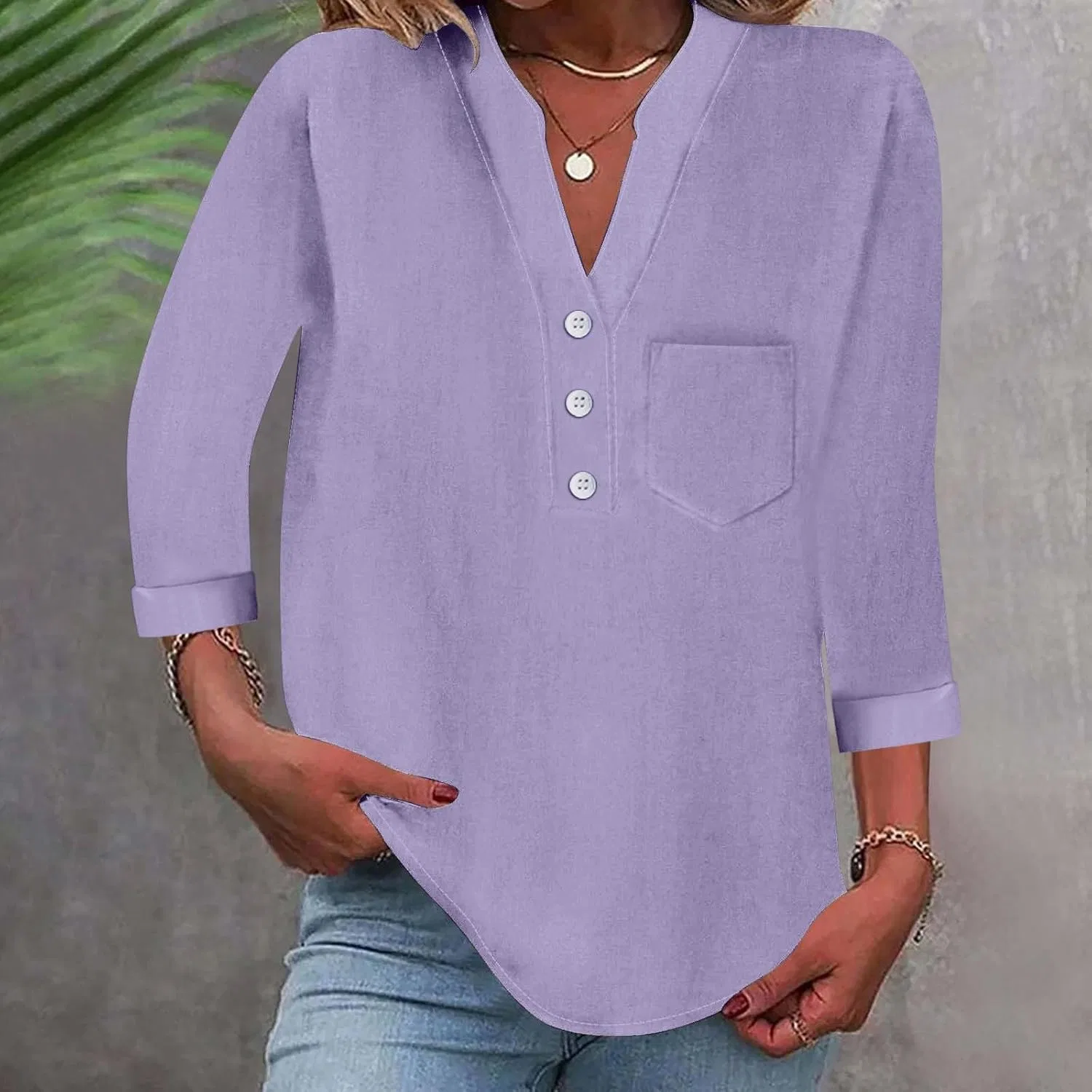 Блуза, свободная, Button Shirt, фиолетовый — фото 2