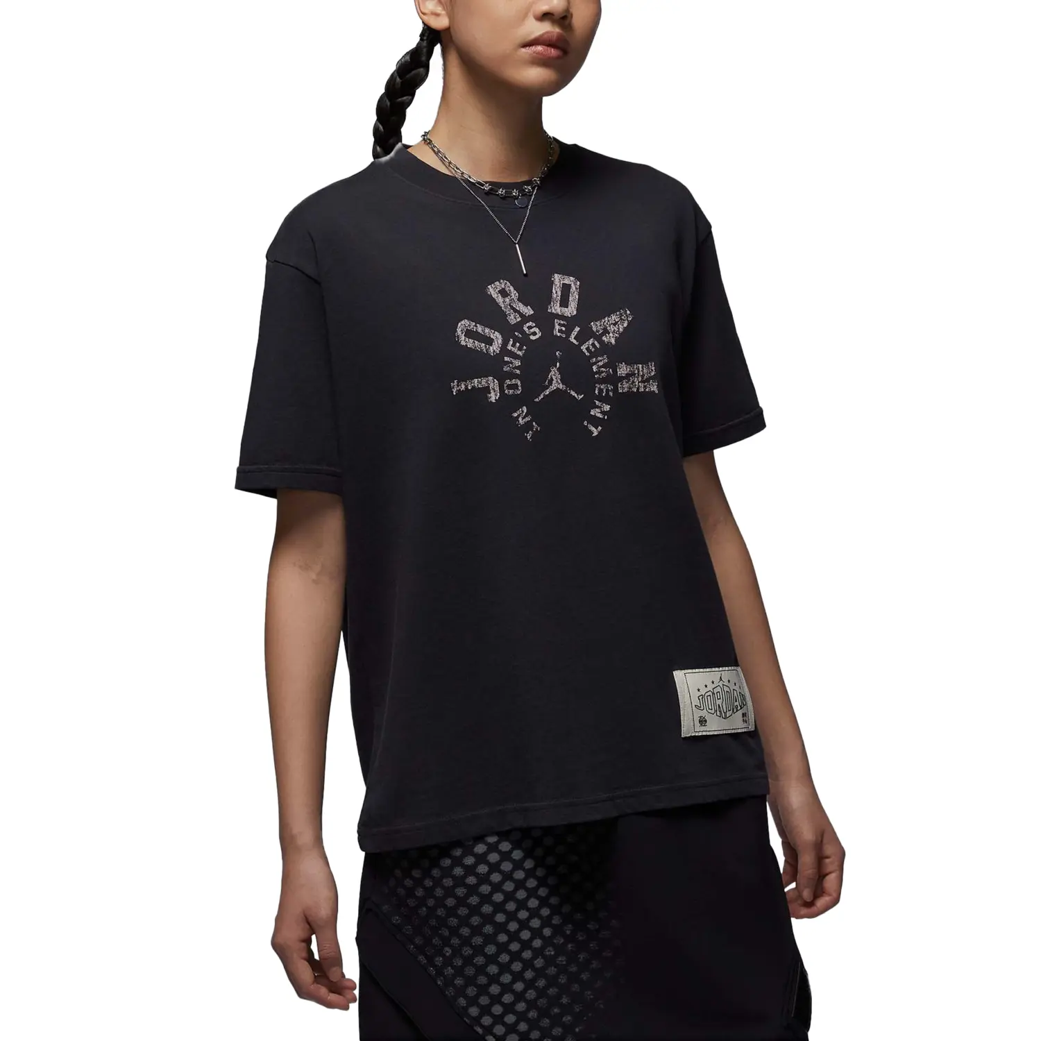 

Jordan Футболка с рукавом дроп-шипл женская серый черный/medium olive green