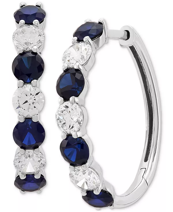 

Маленькие серьги-кольца с выращенными в лаборатории изумрудами (1-7/8 карата, tw) и бриллиантами (1-1/2 карата, tw) из 14-каратного золота, 0,82 дюйма (также с выращенными в лаборатории рубинами и сапфирами) Grown With Love, sapphire