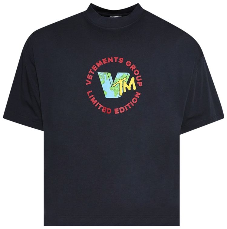

Футболка Vetements World Cropped Boxy T-Shirt 'Navy', синий