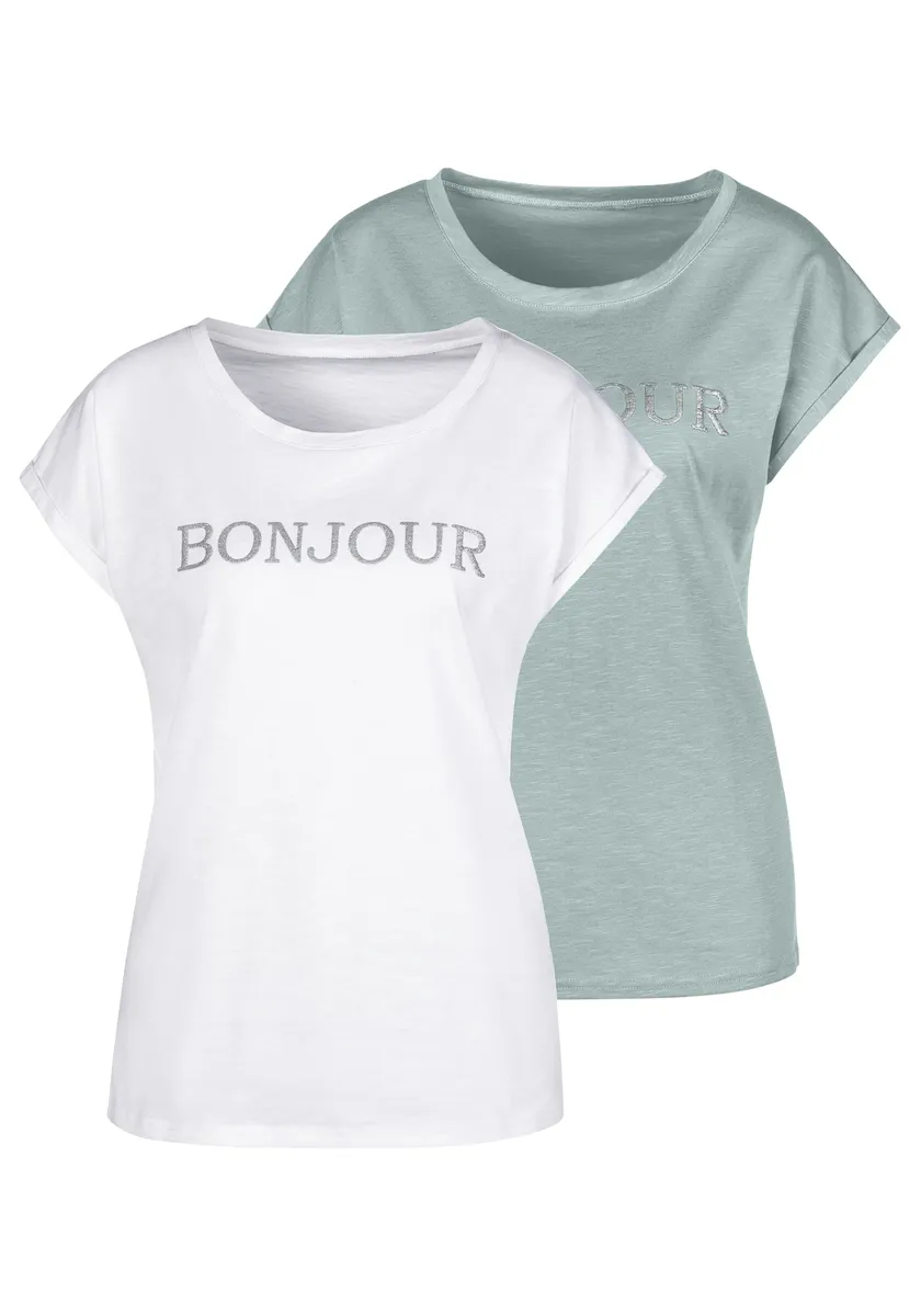 

Футболка Vivance с модным принтом спереди "Bonjour", белый