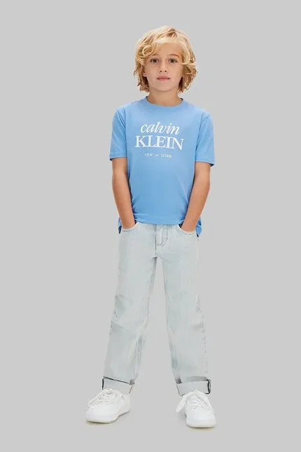 Футболка детская хлопковая Calvin Klein Jeans, синий — фото 3
