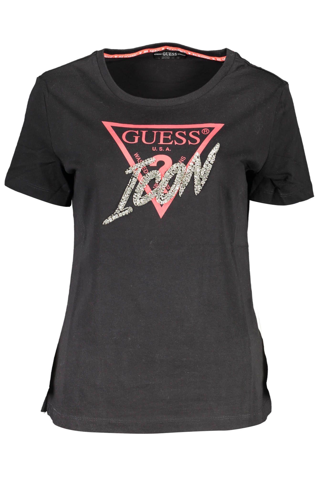 

Черная хлопковая женская футболка Guess Shoes