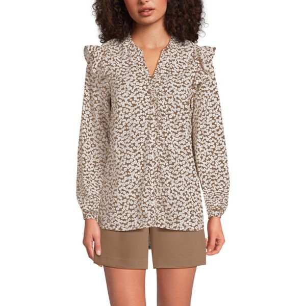 

Женская хлопковая блузка с рюшами из вуали Lands' End, цвет beige tossed blooms