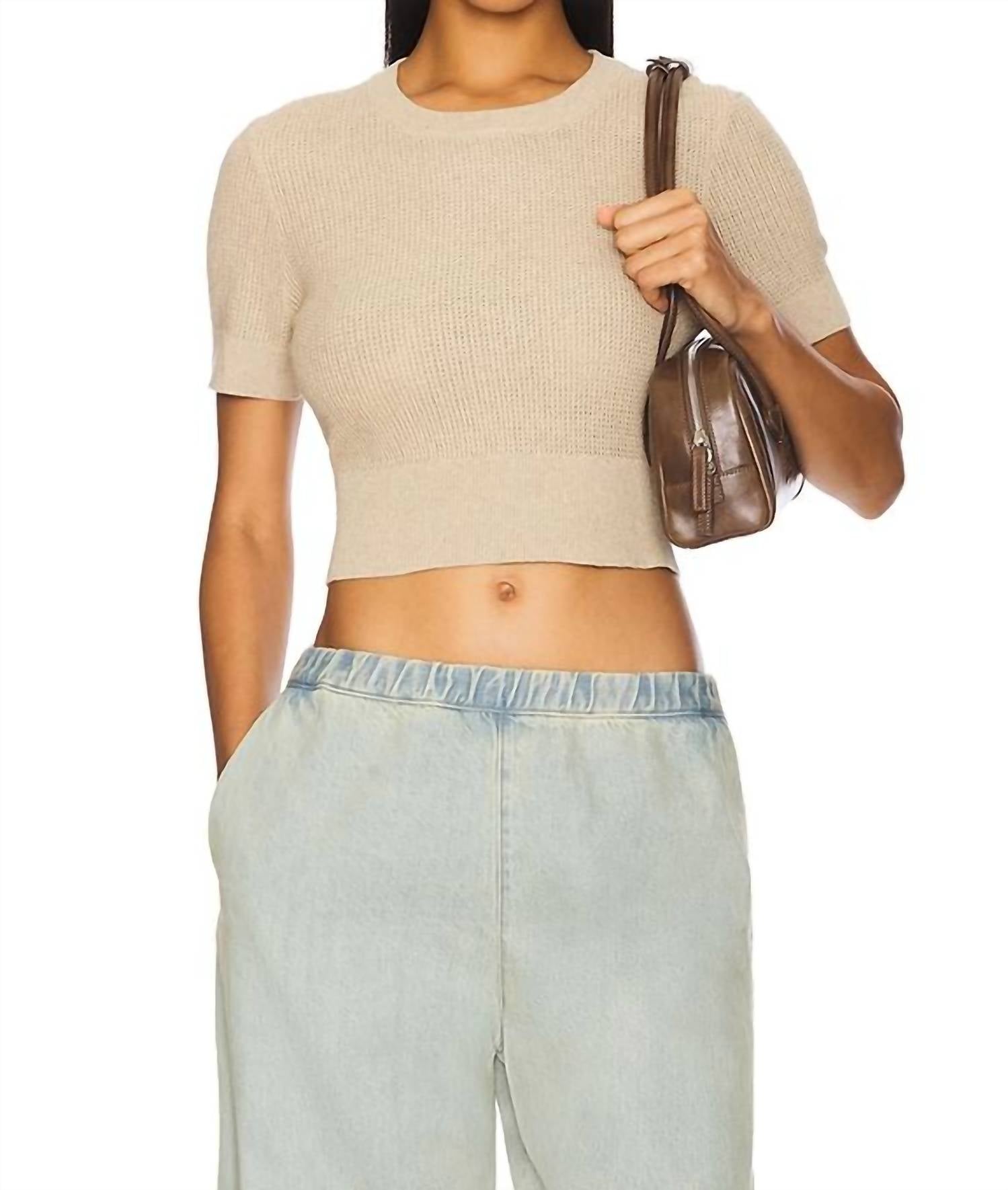 

Открытый вязаный укороченный короткий рукав свитер в базальтовом цвете Enza Costa, Basalt