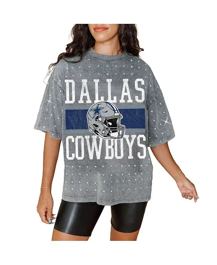 

Женская серая классическая футболка Dallas Cowboys большого размера со стразами Gameday Couture