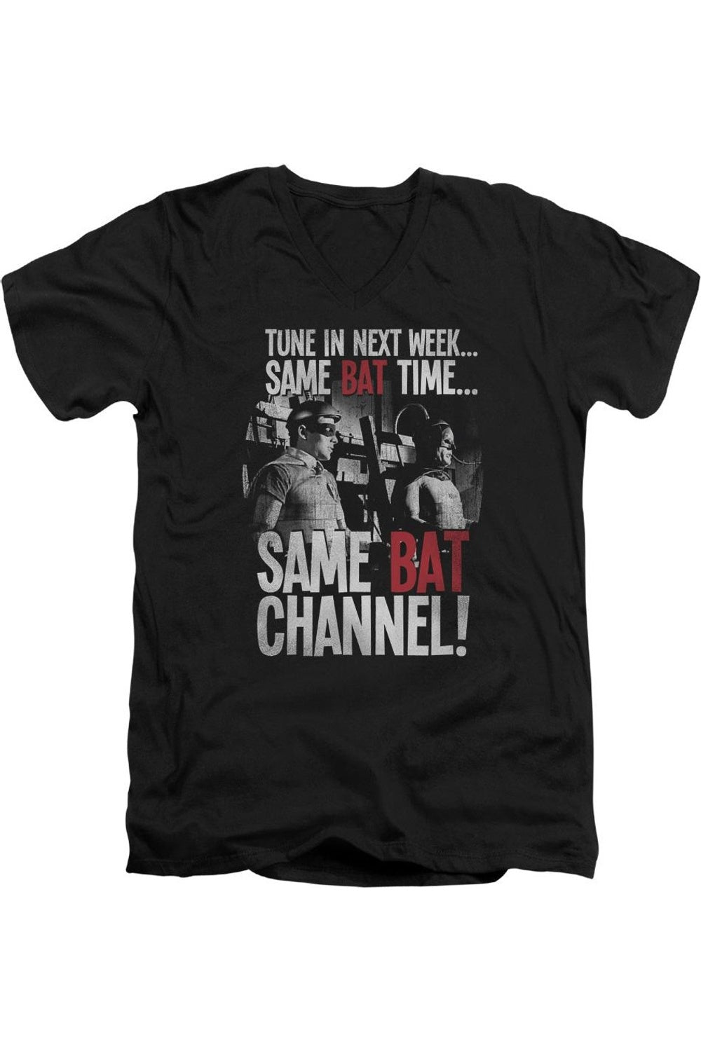

Бэтмен Классический ТВ Bat Channel короткий рукав взрослый V-образный вырез премиум хлопковая футболка / футболка Gildan, черный