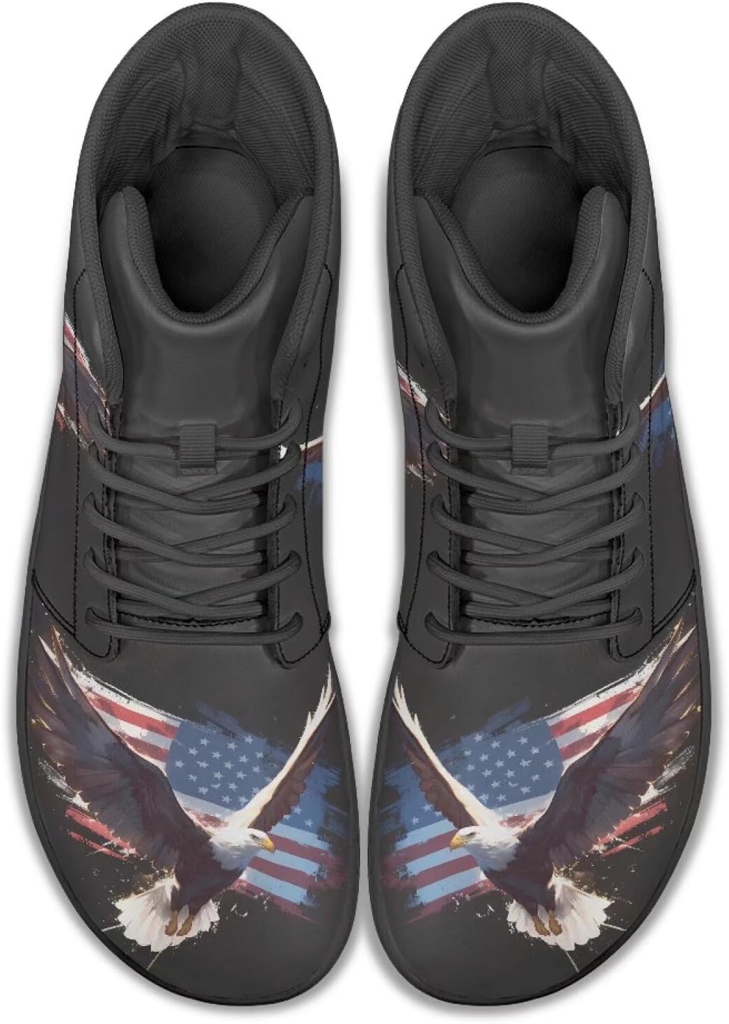 Мужская обувь без каблука с широкой носовой частью, модные кроссовки, высокие ботинки из ПУ кожи, удобные повседневные и туристические туфли с шнуровкой, для улицы, размеры США 5-14 Quxjehoe, American Flag Eagle — фото 2
