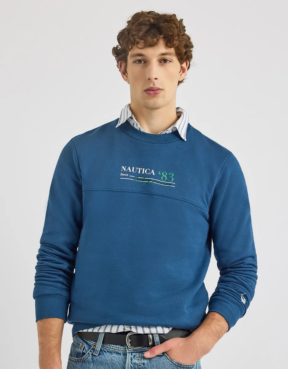 

Мужская толстовка с круглым вырезом и рисунком на передней части Nautica, синий