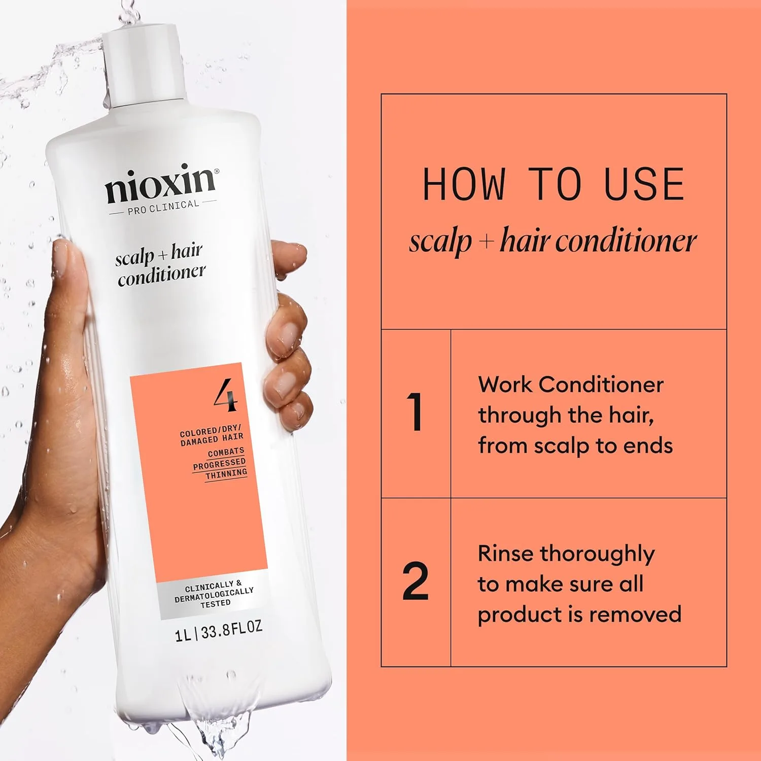 Nioxin System 4 кондиционер для уплотнения кожи головы и волос для окрашенных, сухих и поврежденных волос с прогрессирующим истончением 1000 мл (2 шт.) — фото 4