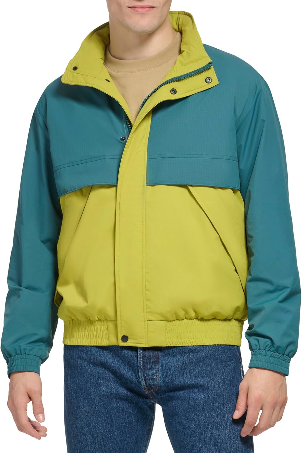 Levi's Mens Levi's Мужская ветровка из нейлона с застежкой-молнией спереди в стиле ретро, Green/Blue — фото 2