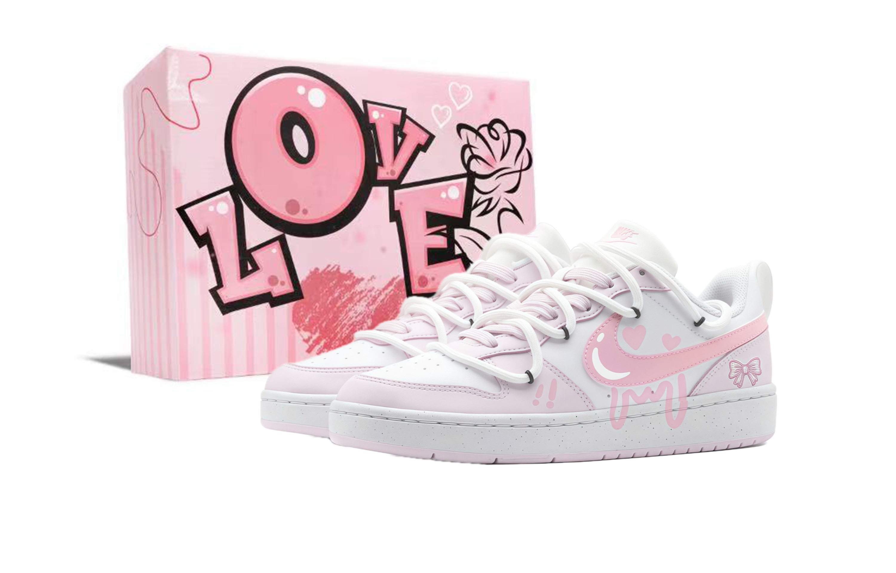 

Nike Детские кроссовки для скейтбординга Court Borough Low Heart Pink Butterfly с нескользящей подошвой для подростков