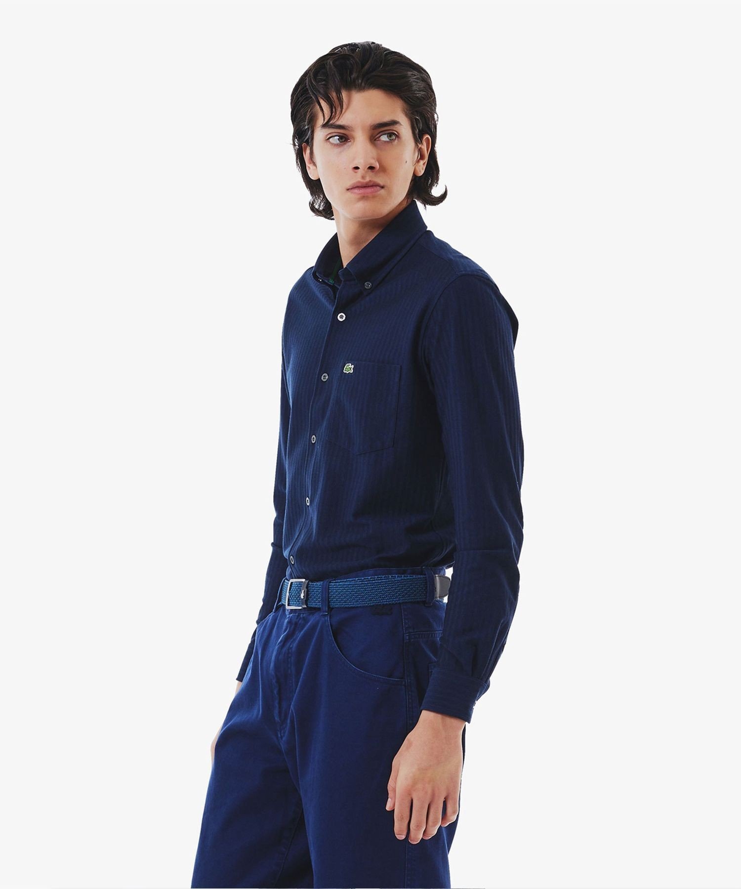 Рубашка из трикотажа с жаккардовой полосой и пуговицами LACOSTE, Navy — фото 3