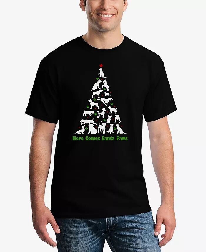 

Мужская футболка с надписью Here Comes Santa Paws LA Pop Art, черный