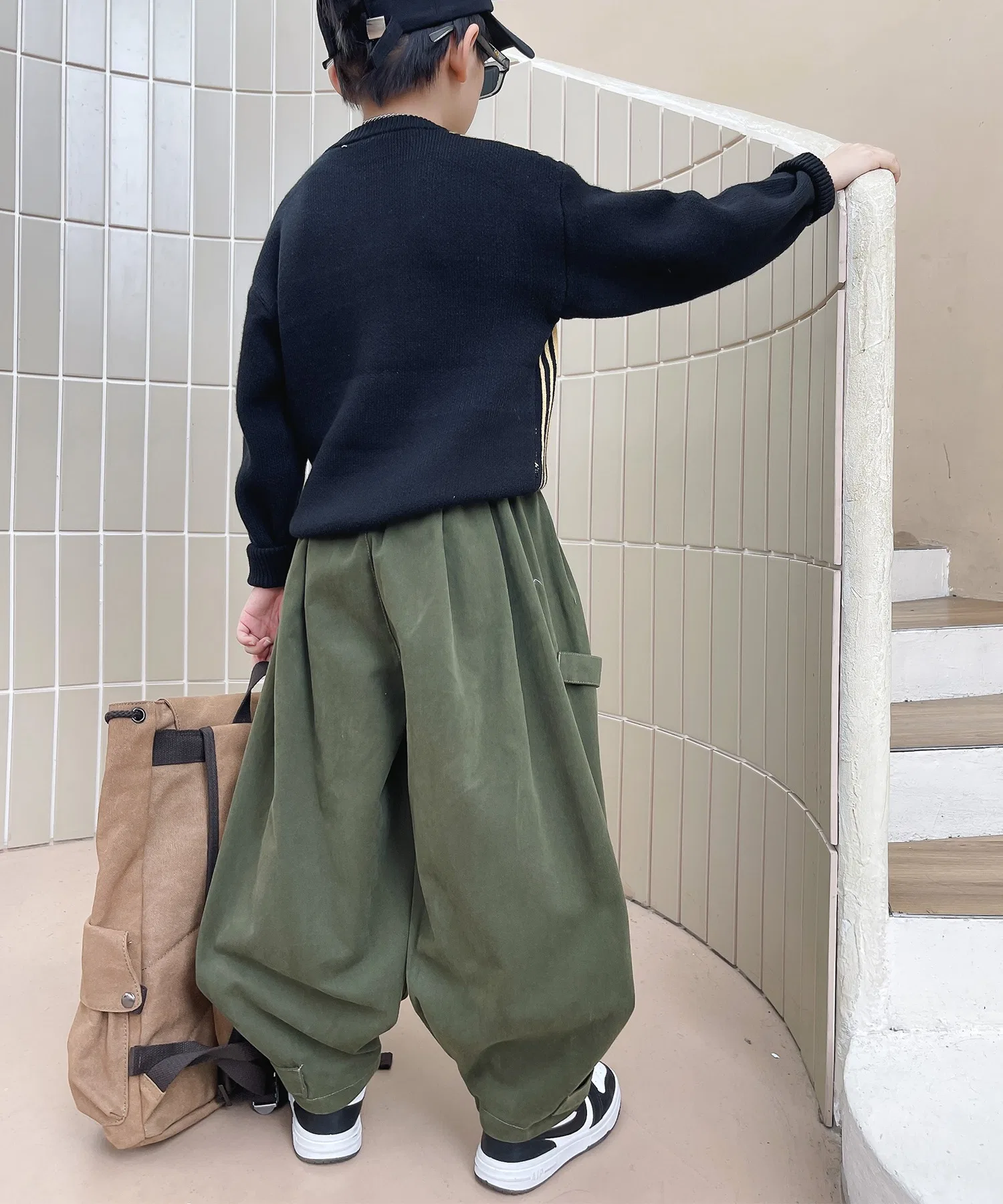 【aimoha-KIDS-】Детские повседневные брюки-чинос с завязками по низу — фото 2