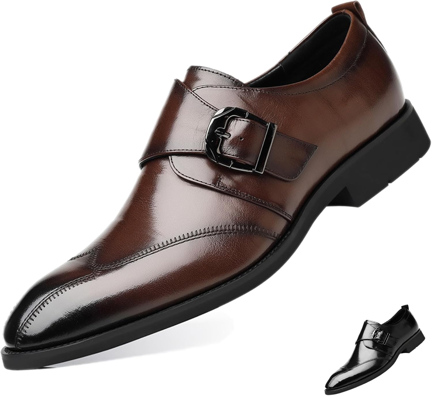 

Мужские ретро кожаные лоферы с крыльями и монк-ремнем, классическая модель, заостренный носок, низкий верх, без шнуровки, деловые оксфорды, удобные, для свадьбы, свадебного смокинга, формальные, с нескользящей подошвой, дерби Adkgbe, коричневый