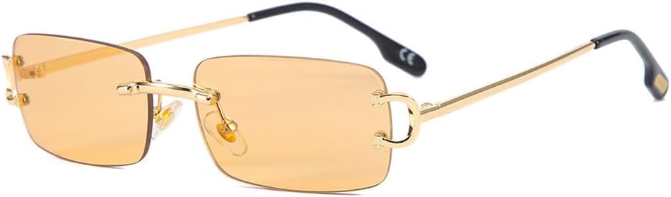 

Мужские солнцезащитные очки без оправы прямоугольной формы, женские винтажные солнцезащитные очки для вождения, солнцезащитные очки с защитой от УФ-излучения UV400 KTUCN, Yellow