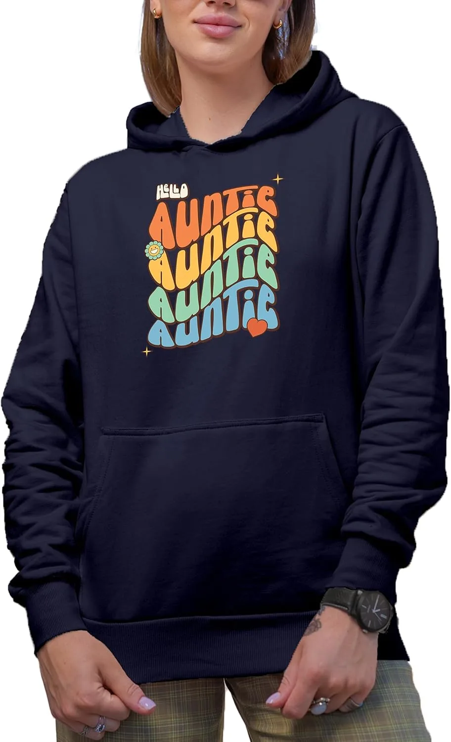 

Толстовка с капюшоном Hello Auntie, с цветком и сердечком, в ретро-стиле Make Your Mark Design