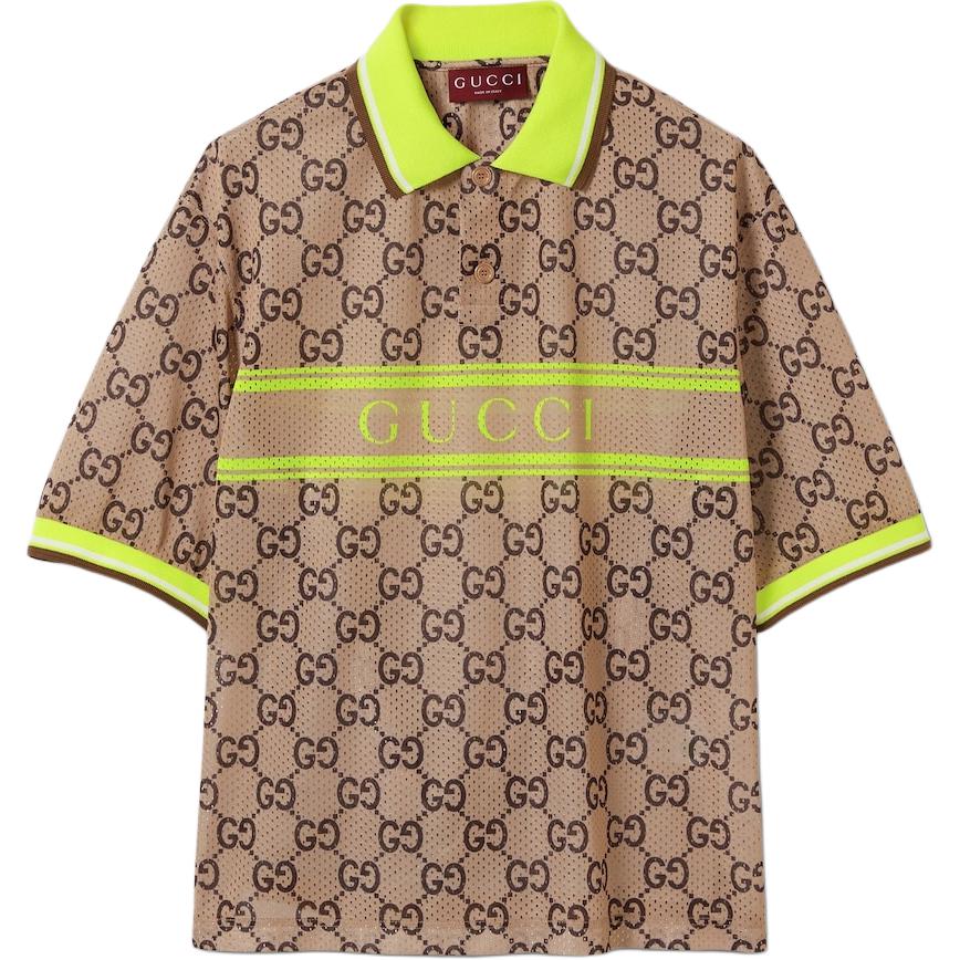 

Полиэстеровая поло с сеткой и принтом Gg GUCCI, мультиколор