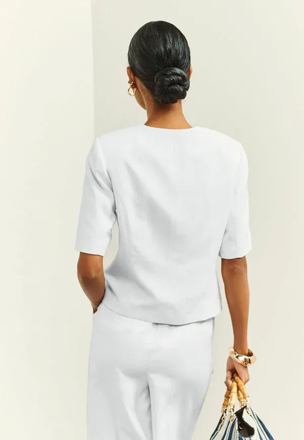 Блуза Next Tall fit short sleeve button through top, белая — фото 2