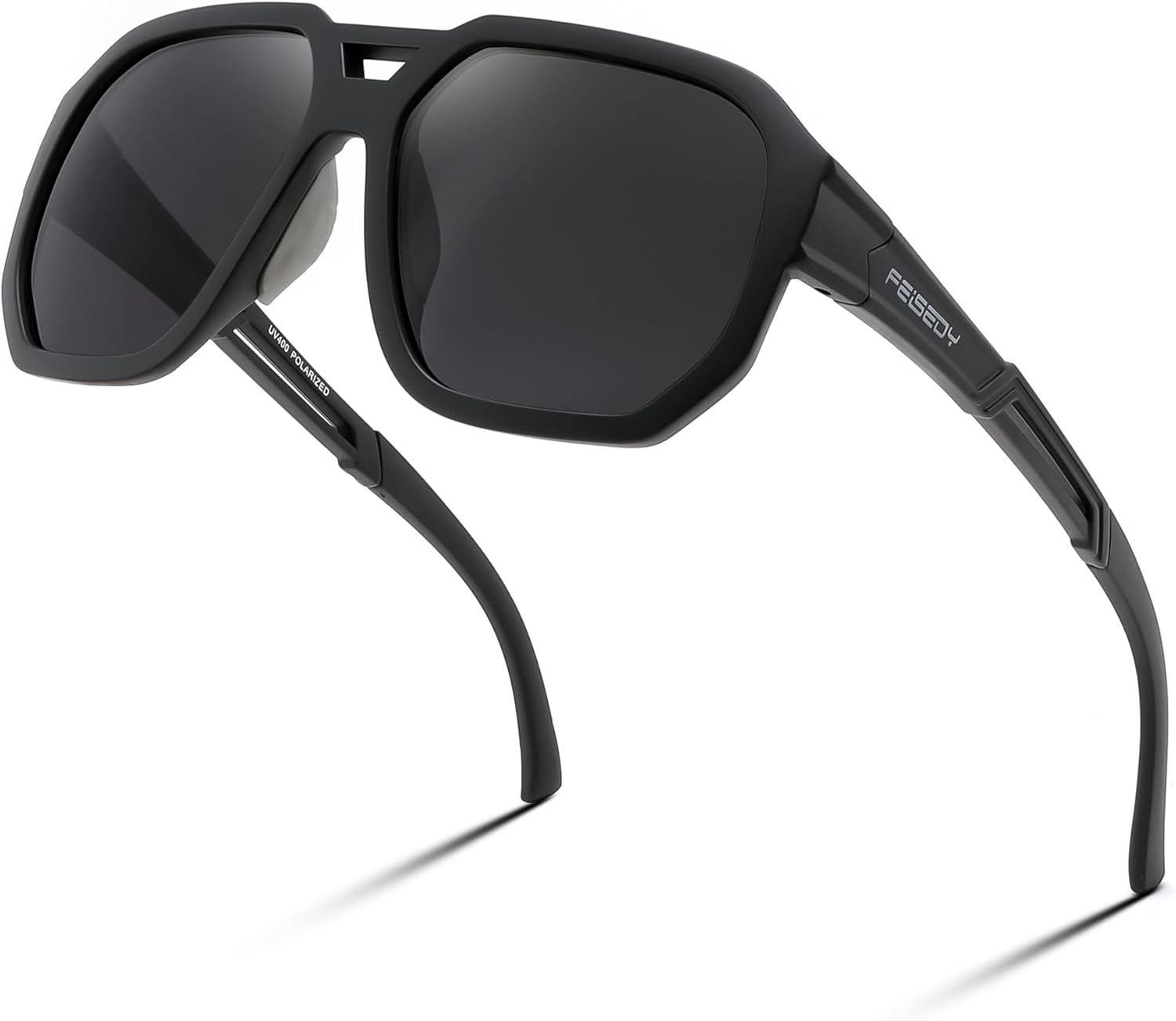 

Винтажные поляризованные солнцезащитные очки-авиаторы FEISEDY для женщин и мужчин, большая квадратная оправа, модные спортивные очки UV400 B0151, Matte Black Frame / Black Grey Lens