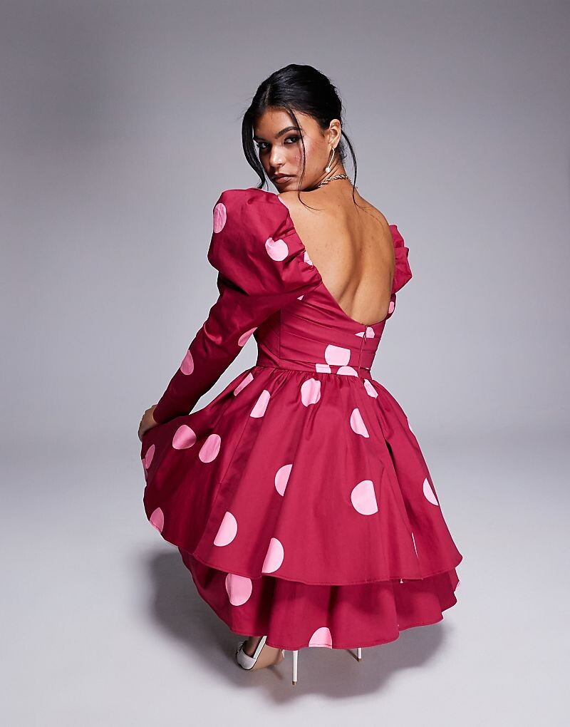 

ASOS LUXE – мини-платье из атласного хлопка в рубчик в горошек