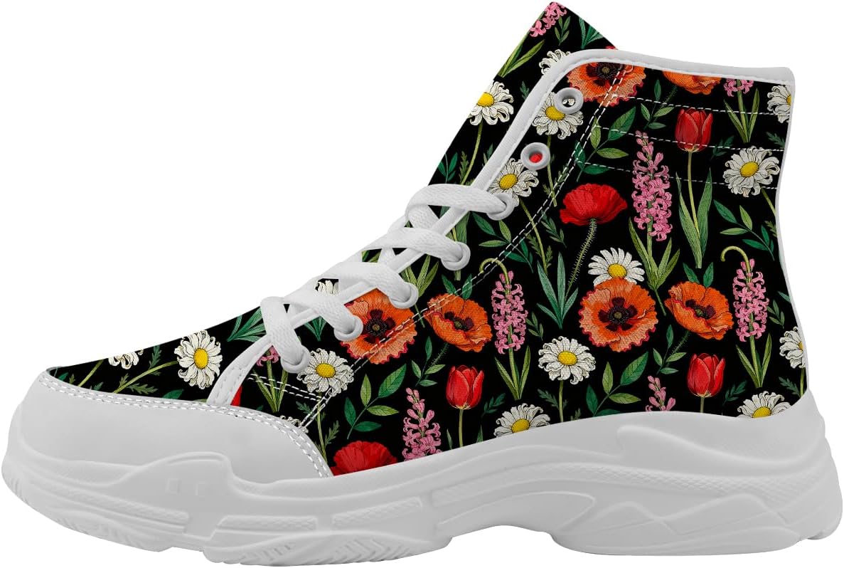 

Женские кеды на высокой подошве, цветочные текстильные туфли, подарок для нее и для него Quorax, белый/красный/зеленый