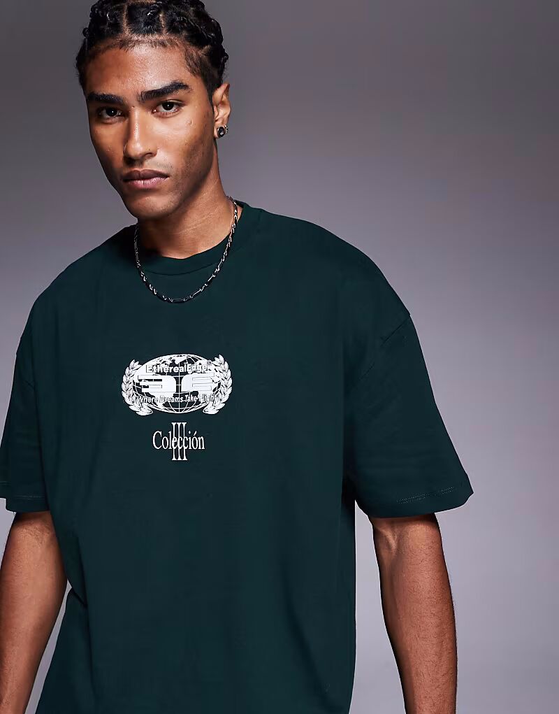 

Футболка свободного кроя ASOS DESIGN с принтом Лос-Анджелеса темно-зеленого цвета