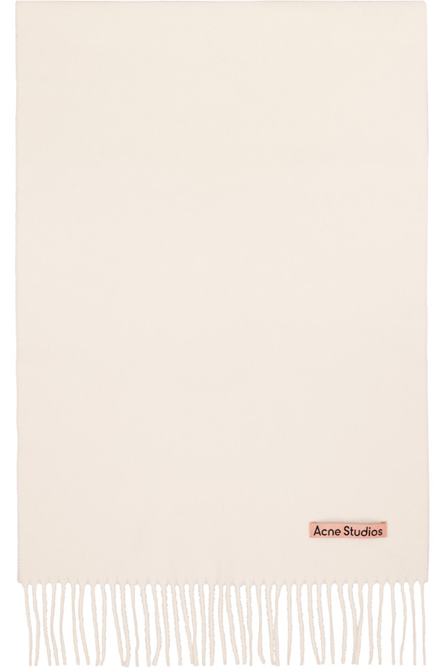 

Acne Studios Узкий шерстяной шарф кремового цвета с бахромой
