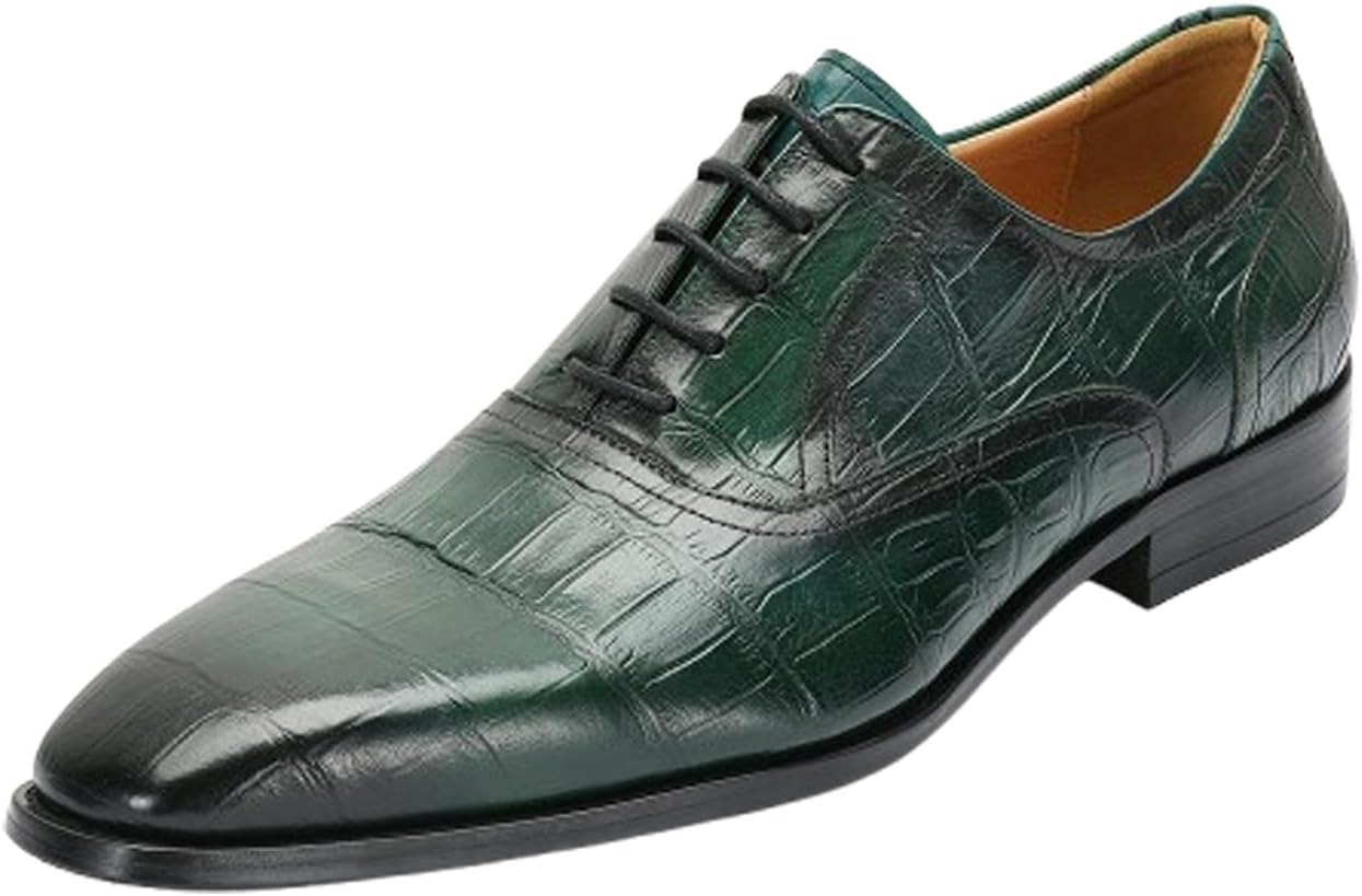 

Мужские оксфорды Santimon из кожи с крокодиловым тиснением - ручной работы, винтажный стиль, официальная обувь для работы, свадьбы и вечеринок, зеленый