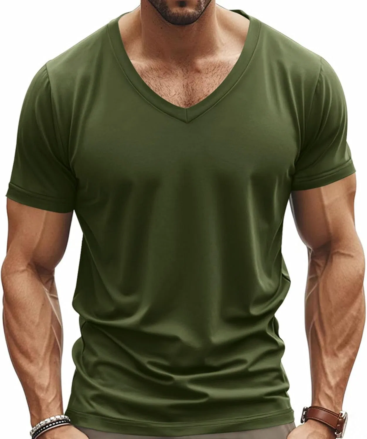 Футболка с V-образным вырезом Generic, Army Green — фото 2