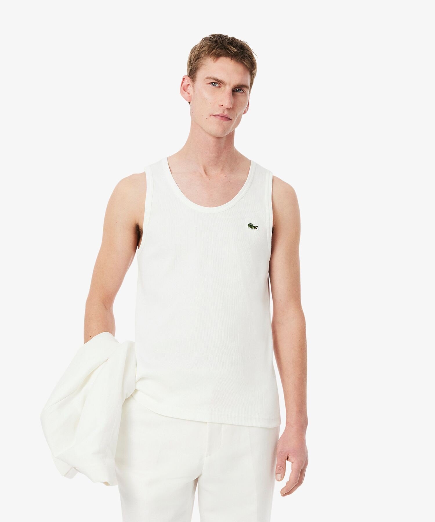 Топ из хлопковой трикотажной резинки LACOSTE, White