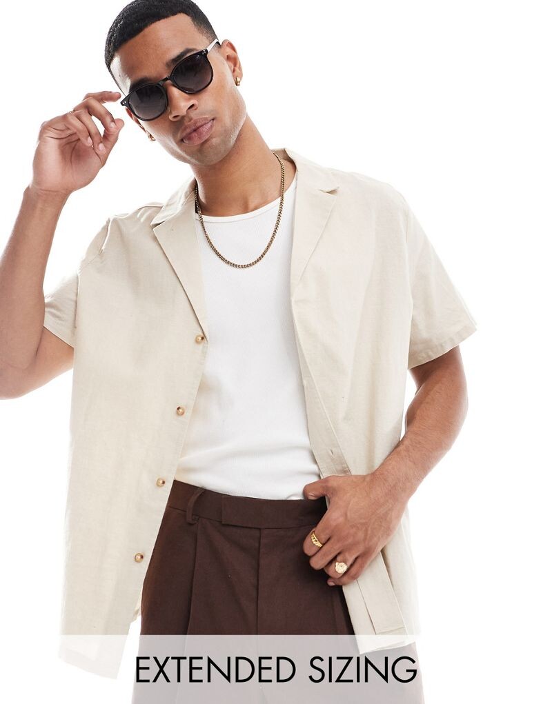 

Свободная льняная рубашка с каменным узором ASOS DESIGN Deep Revere