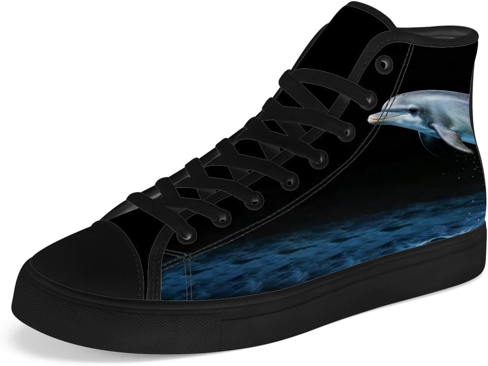 

Мужские и женские высокие кеды из холста Dolphin с шнуровкой, повседневная обувь Chebing, черный/синий