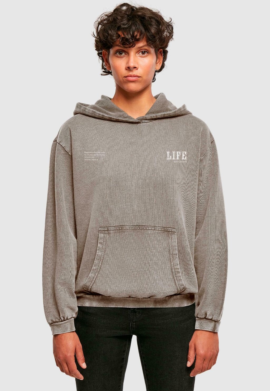 

Толстовка с капюшоном LIFE ACID WASHED Merchcode, темно-серый