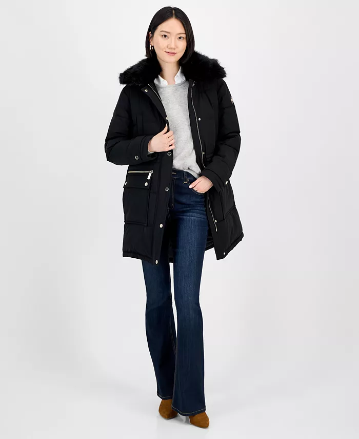 

Женское стеганое пальто с капюшоном и отделкой из искусственного меха Michael Kors, черный
