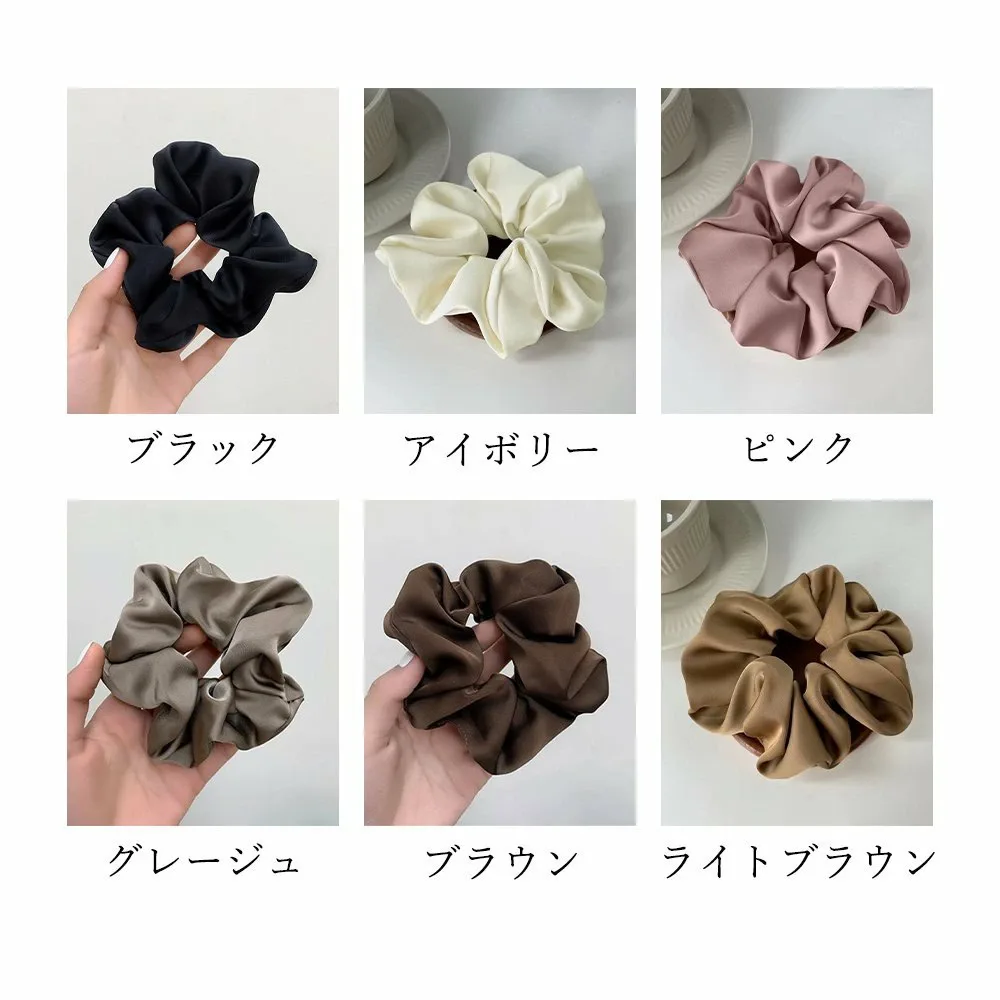 Атласная резинка для волос в корейском стиле, 6 однотонных цветов. Miniministore, black — фото 3