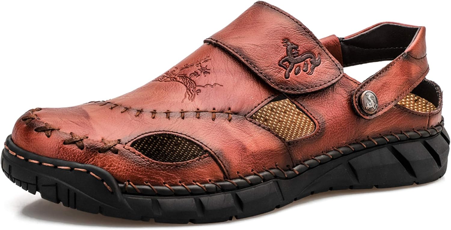 

Мужские сандалии Honeystore с вырезами, на резинке, из кожи, большой размер, повседневные, темно-коричневый