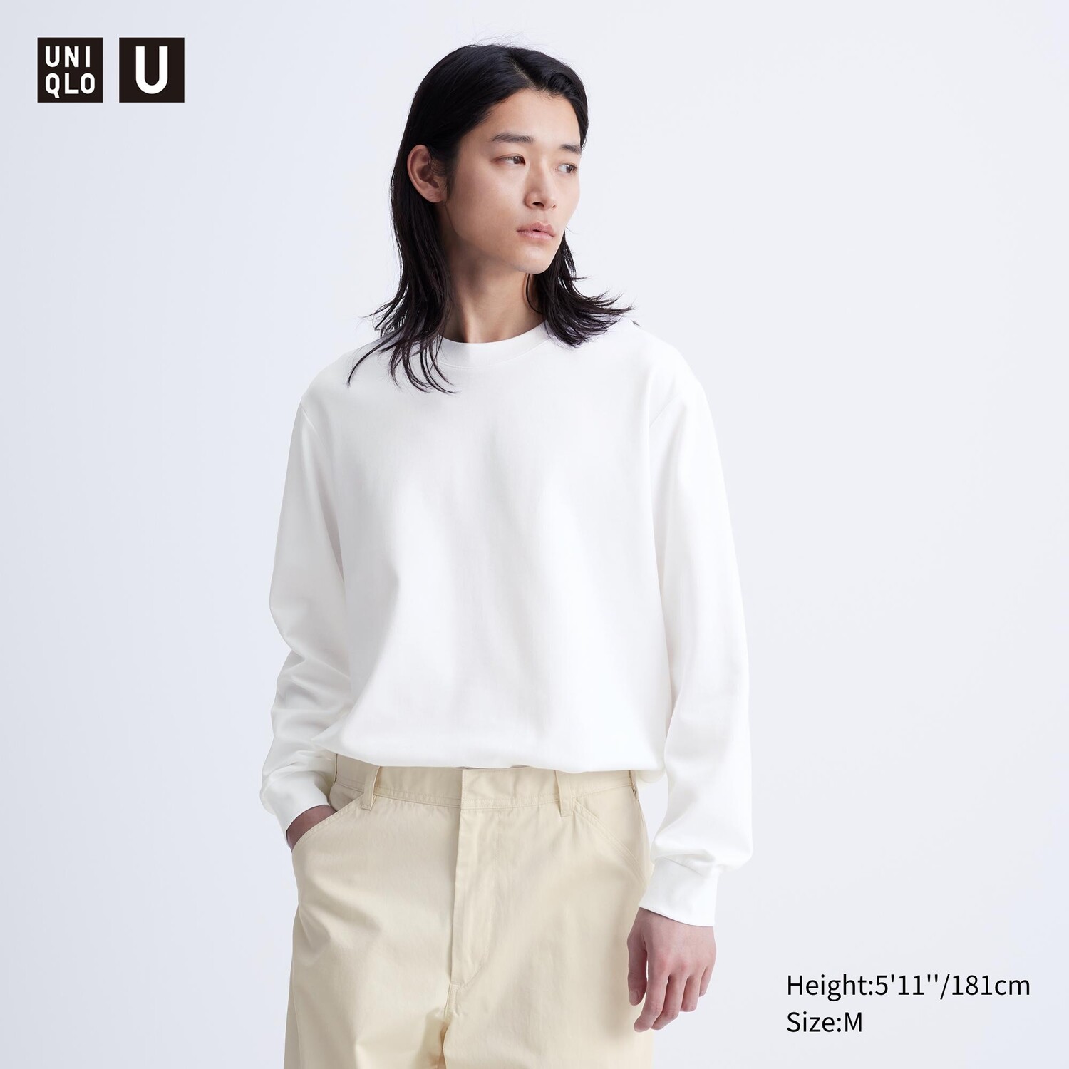 

Хлопковая футболка оверсайз AIRism с круглым вырезом и длинными рукавами UNIQLO, белый