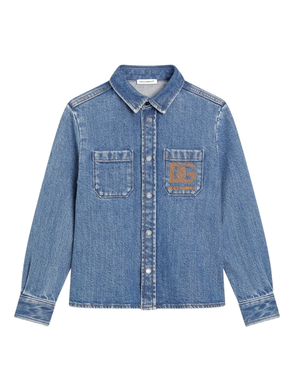 

Джинсовая рубашка с вышитым логотипом Dolce & Gabbana Kids, синий