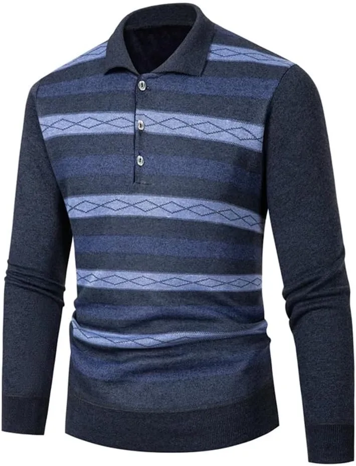 

Мужской вязаный свитер с длинным рукавом в полоску Dninmim