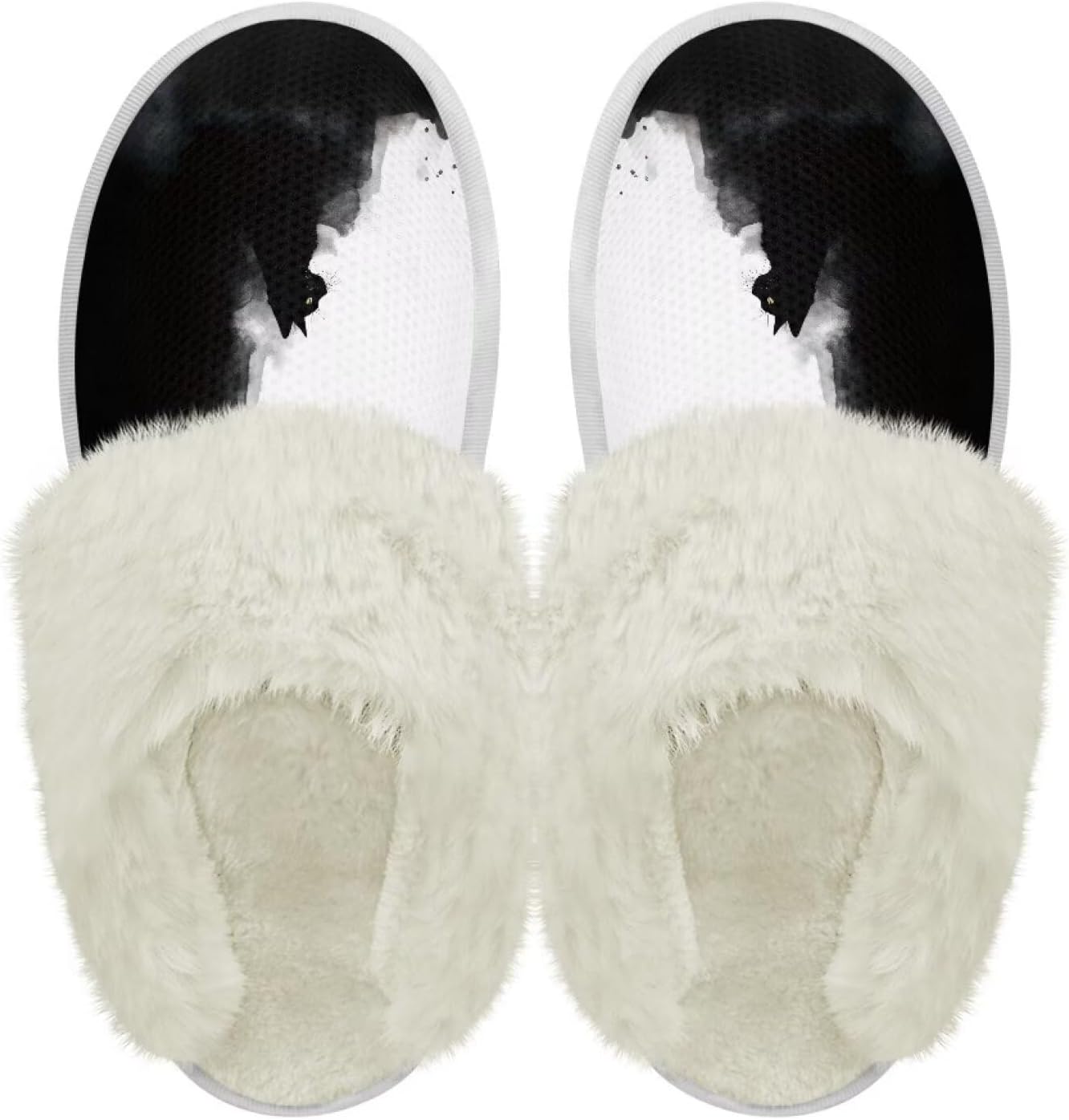 

Хлопковые тапочки PJHEQOXE с пушистыми краями, домашние тапочки для дома и улицы, хлопковые тапочки унисекс, Ink Painting Cat