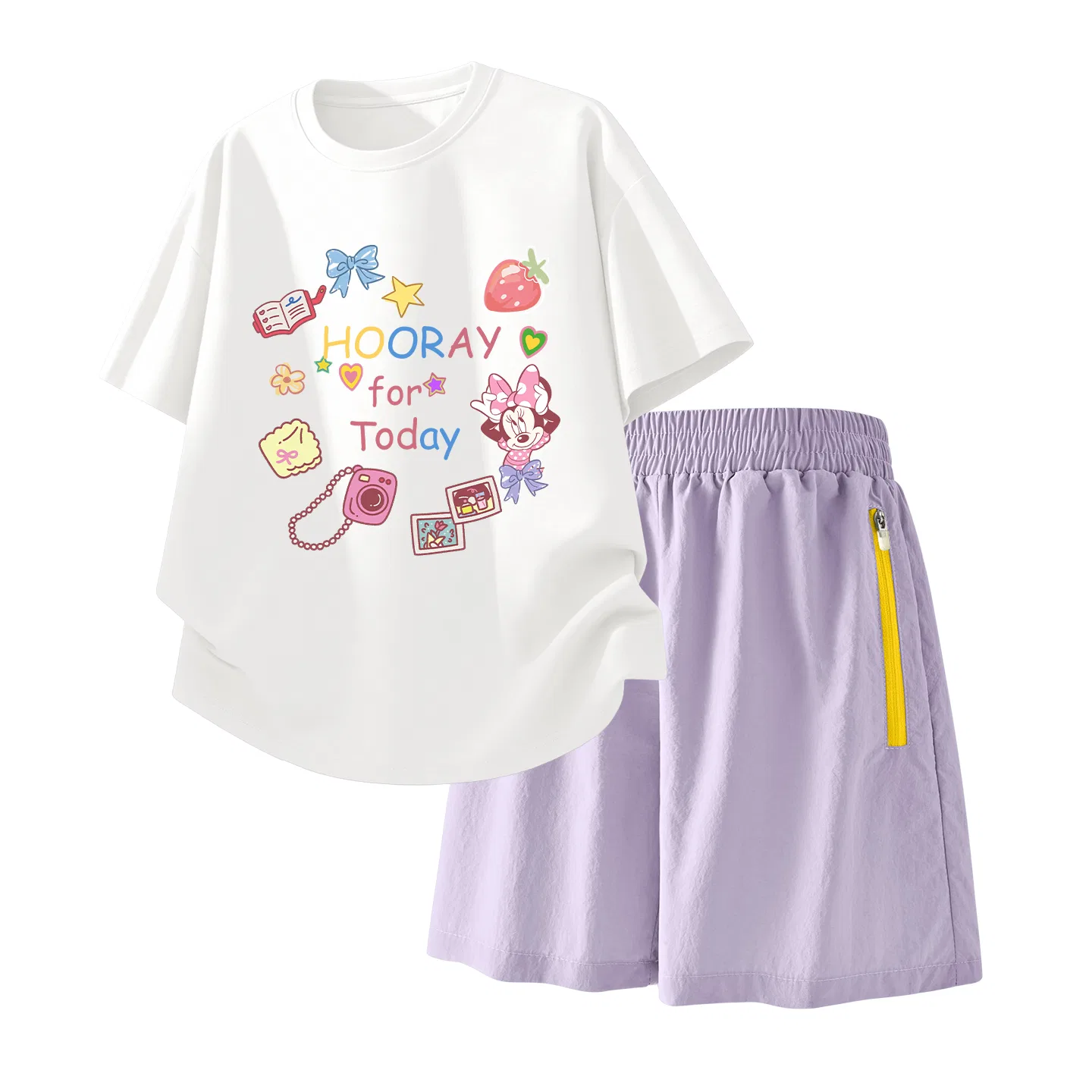 Детский спортивный костюм Casual Sportswear 2 Piece Set Disney, Di Cotton Star Cheese Yellow+Solid Color Camellia Green — фото 3