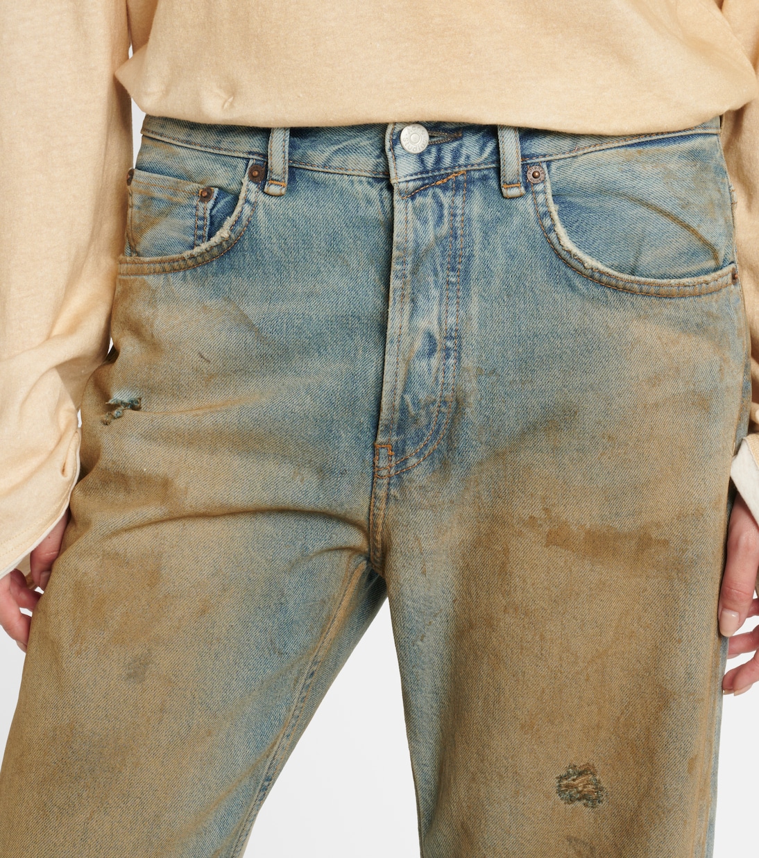 2021F потертые джинсы с завышенной талией и расклешенными штанинами Acne Studios, Mid Blue — фото 4