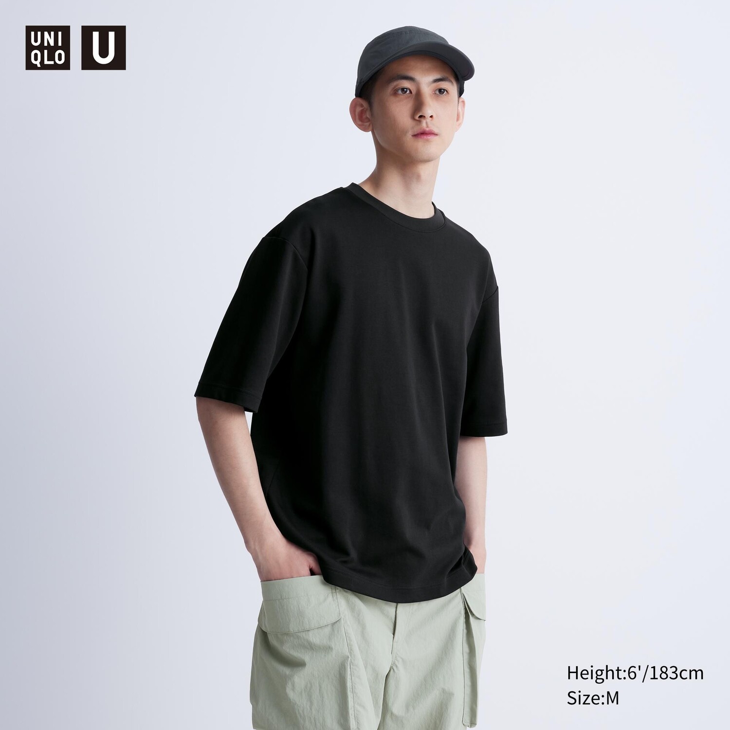 

Хлопковая футболка оверсайз с круглым вырезом AIRism UNIQLO, черный