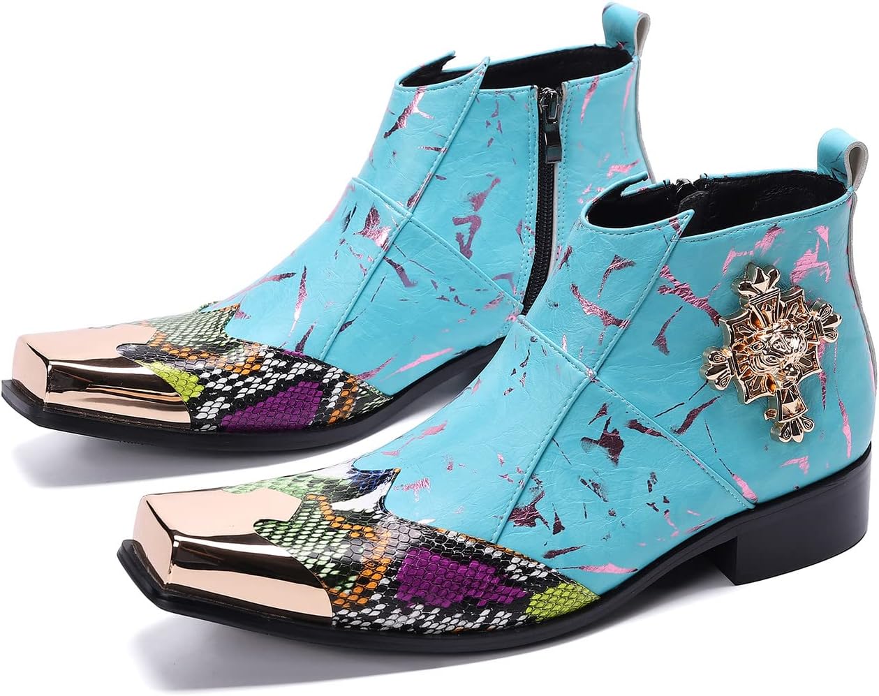 

Мужские модные ботинки Chelsea Santimon с молнией, из кожи, синие, повседневные, с квадратным носком и металлическим носком, синий