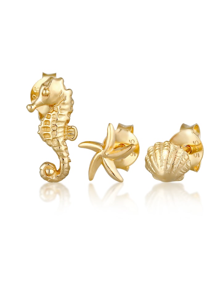 

Elli Серьги из серебра 925 пробы в форме ракушки, морского конька и морской звезды в золотом исполнении