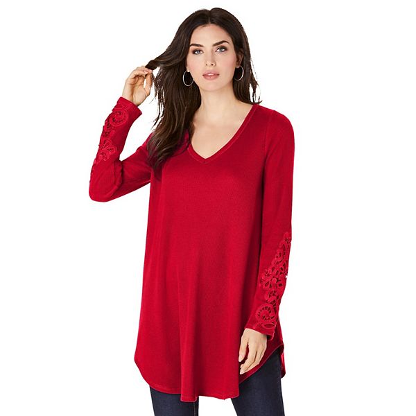 

Женская плюс сайз трикотажная термотуника с кружевной отделкой и длинным рукавом Roaman'S, Vivid Red, Красный, Женская плюс сайз трикотажная термотуника с кружевной отделкой и длинным рукавом Roaman'S, Vivid Red