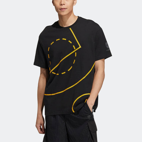 Футболка adidas neo Geometry Pattern Printing Round Neck Short Sleeve Unisex Black T-Shirt, черный — фото 3